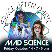 Man and woman dressed as mad scientists