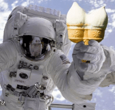Picture of astronaut in spacesuit holding ice cream